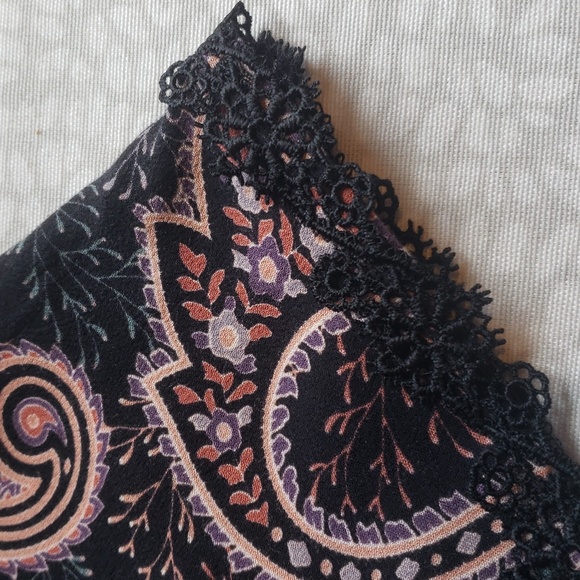 Black Paisley Print Cold Arm Tunic Dress Size XS - Picture 14 of 15